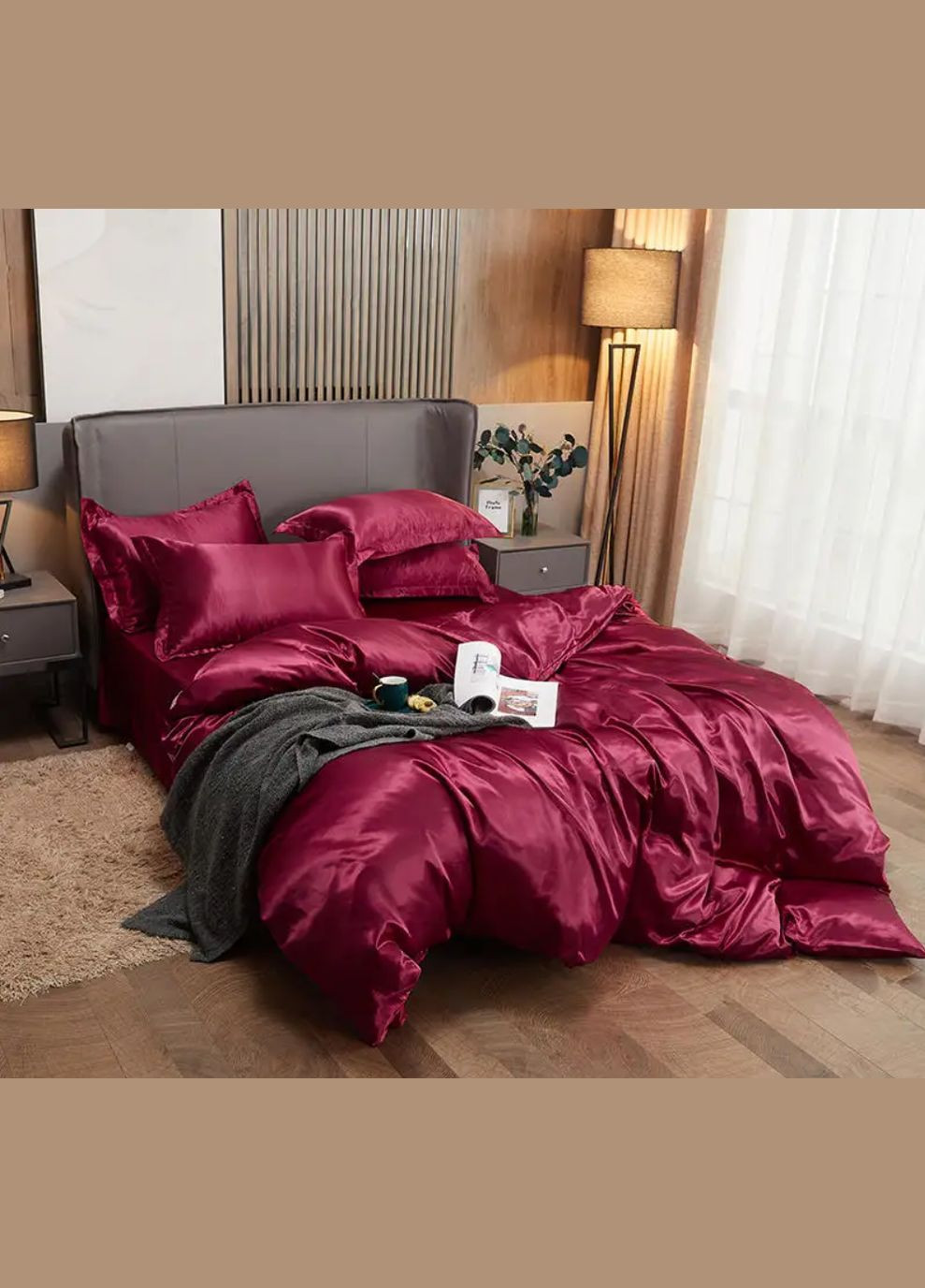 Атласна постільна білизна Полуторний Кораловий 145 x 210 з простирадлом на гумці (141405) No Brand (308754555)