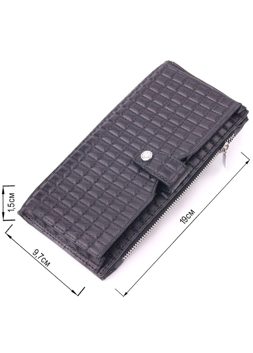 Стеганий вертикальний чоловічий гаманець з натуральної шкіри 21425 Чорний Karya (329149958)