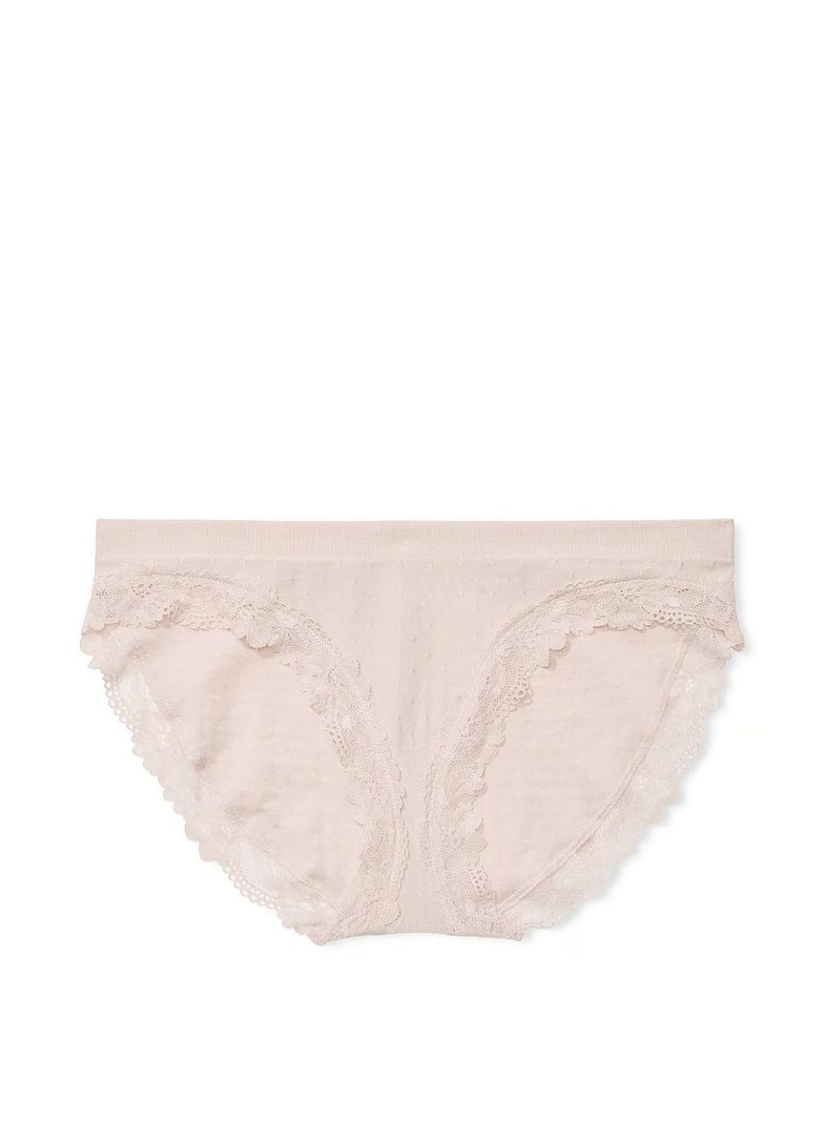 Трусики-бікіні жіночі з мікрофібри Seamless Lace-Trim Bikini Panty бежеві Victoria's Secret (329688747)