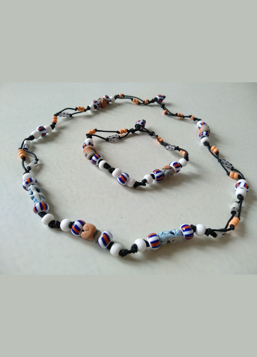 Комплект: керамічні браслет і намисто ручної роботи з чеським скляним бісером №4 Коти&Ангели (302316660)