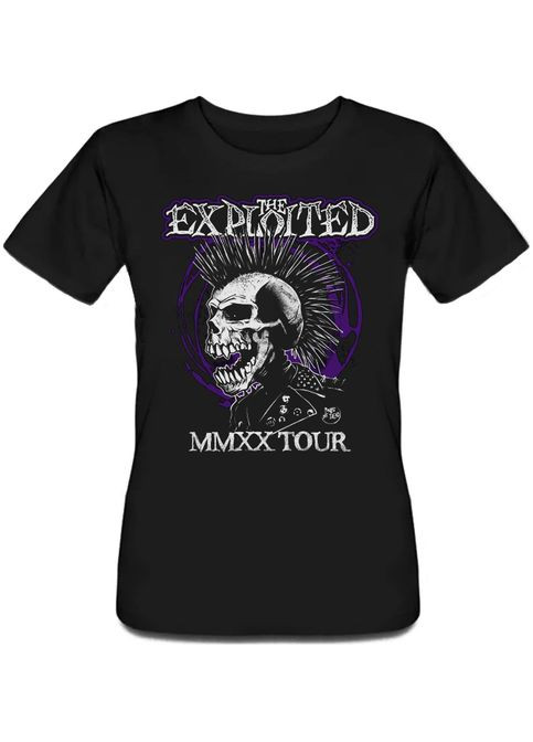 Черная летняя женская футболка the exploited - mmxx tour (чёрная) Fat Cat
