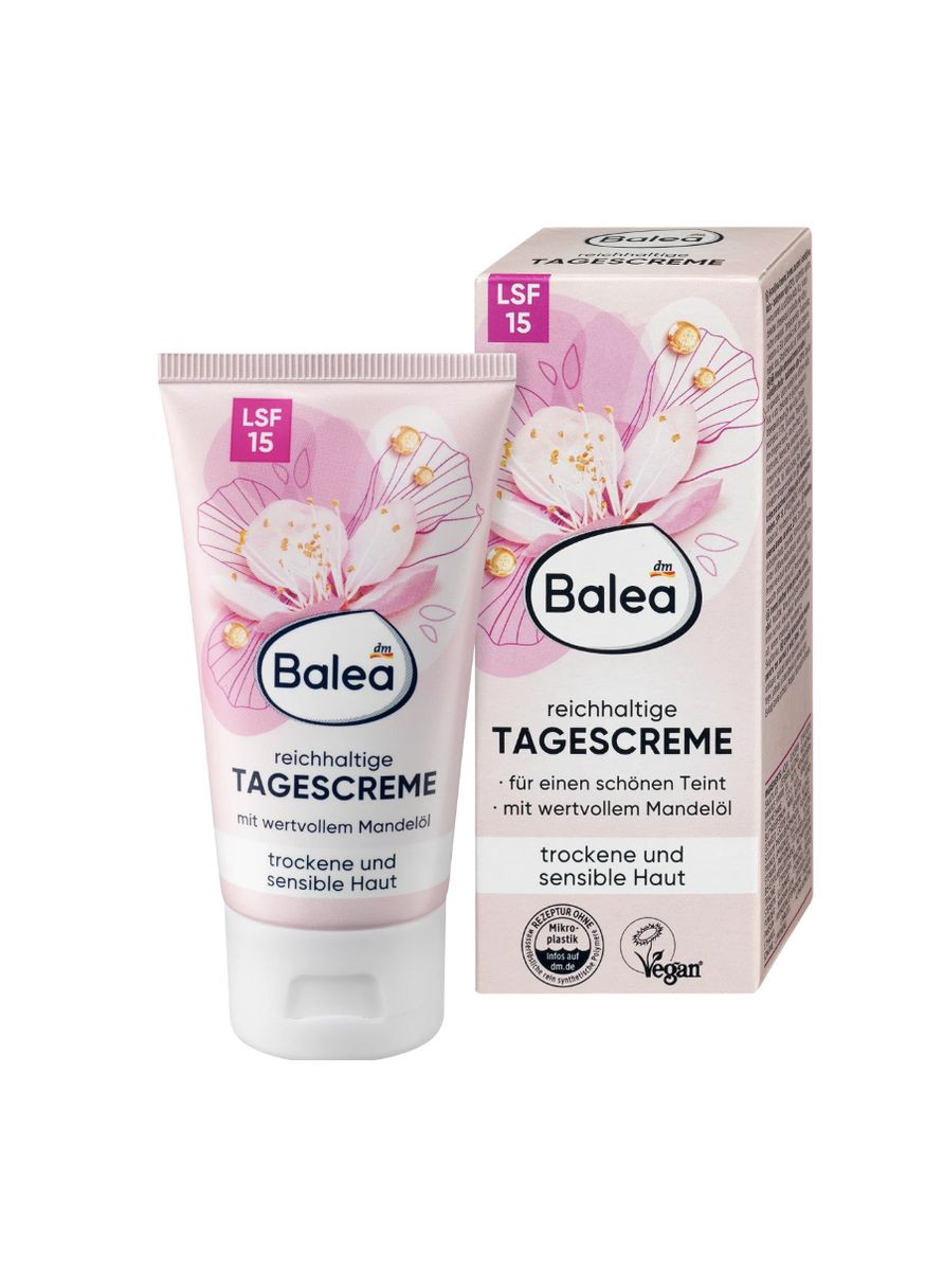Зволожуючий крем з мигдальним маслом для сухої шкіри SPF15 Gesichtscreme reichhaltig LSF 15, 50 ml Balea (366889570)