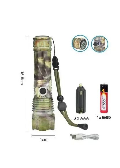 Ручной аккумуляторный фонарик с боковым диодом Power style MX-915M-COB камуфляжный цвет Kronos (369149658)