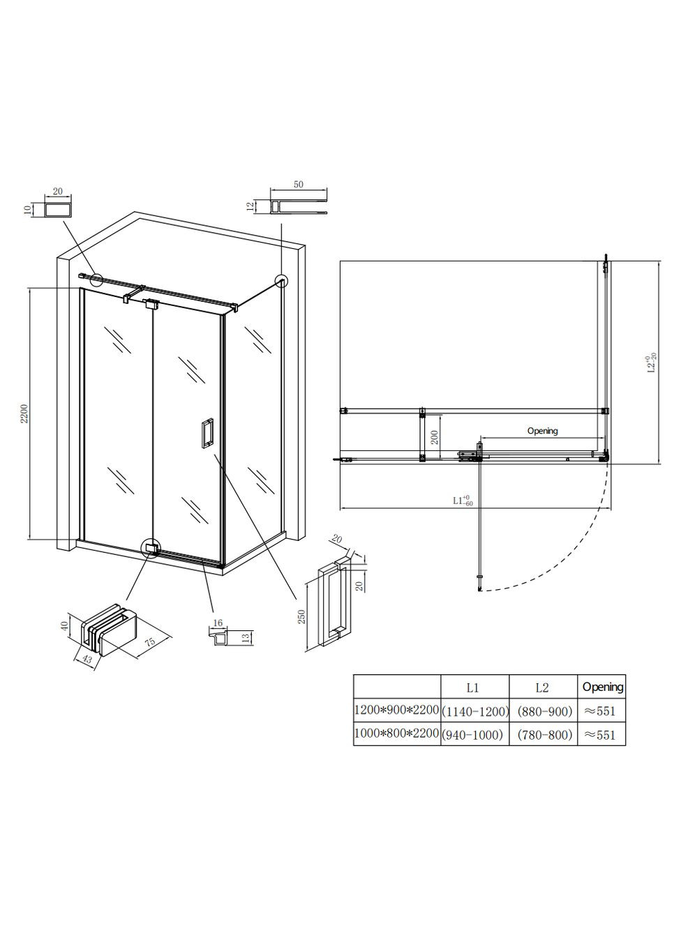 Душевая кабина без поддона SR SC02-100x80x200-TR-01 прозрачное стекло Easy Clean 8мм (KR5355) KOER (330027326)