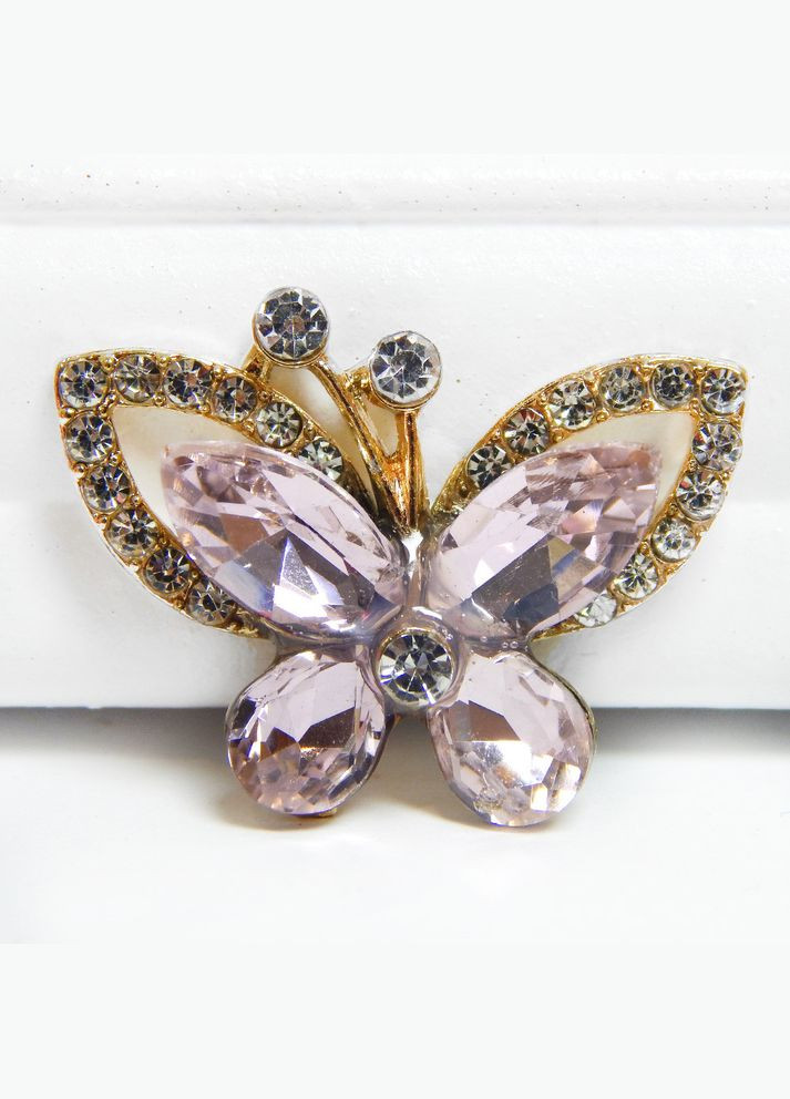 Стразовый декор Бабочка, основа-золото, 28х21 мм, рожевий No Brand (341730742)