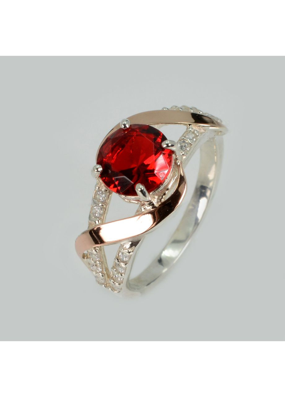 Каблучка срібна з золотими наклакдами та кубічним цирконієм Silver Style (367268336)