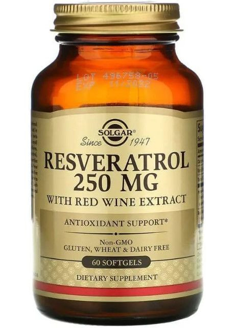 Ресвератрол Resveratrol 250 мг 60 капсул Solgar (357339706)