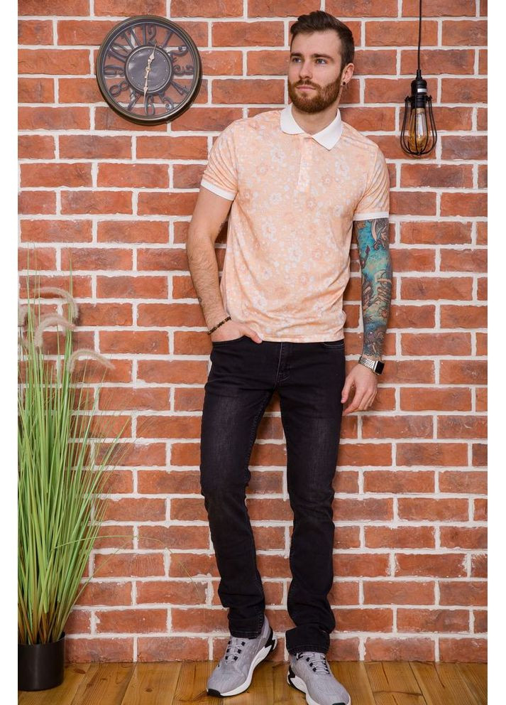 Персиковая мужское поло, в цветочный принт, бежевого цвета, 194r2120. Ager