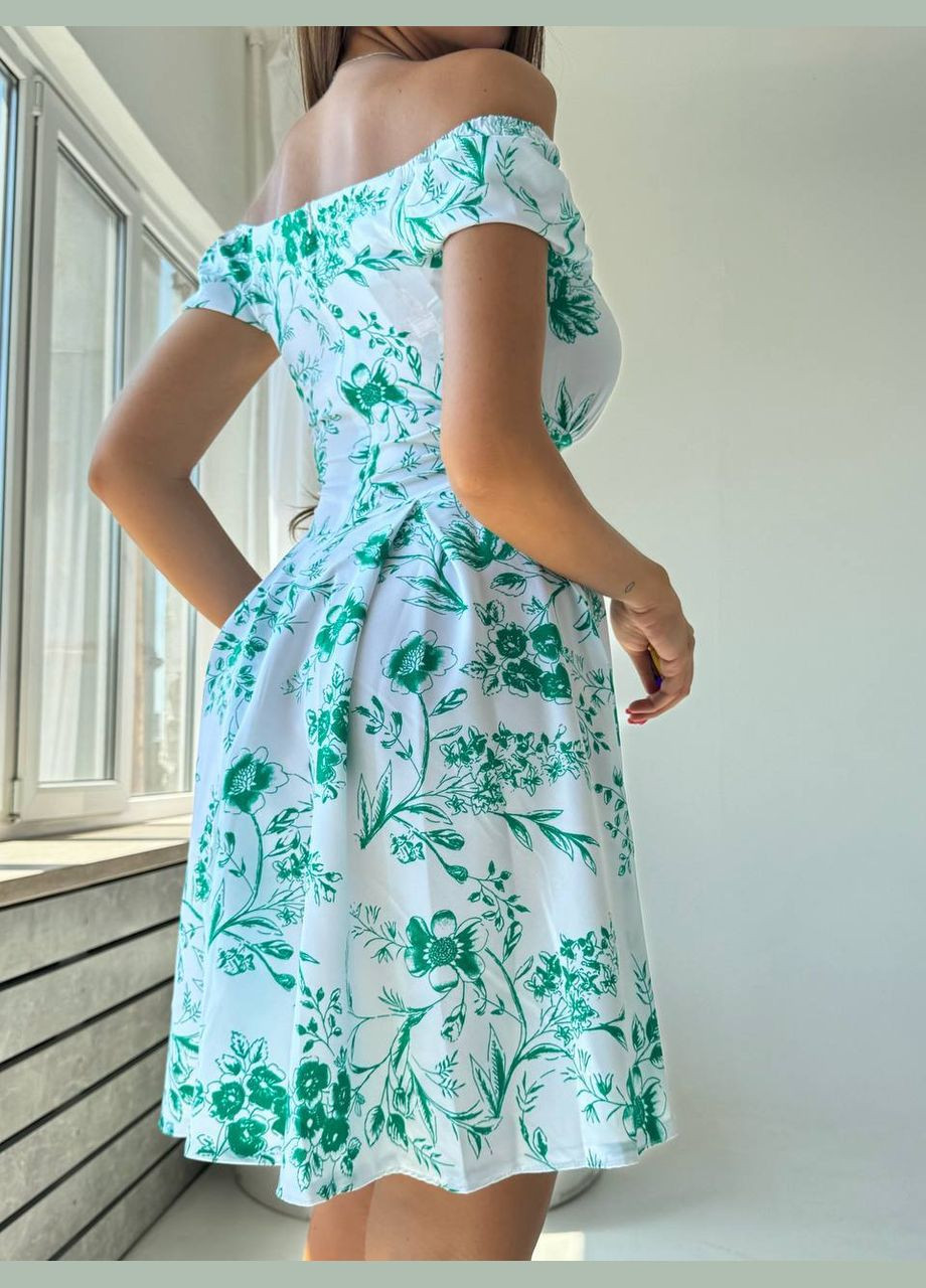 Зелена кежуал легка сукня з коротким рукавом з пишною спідницею Adelante з квітковим принтом