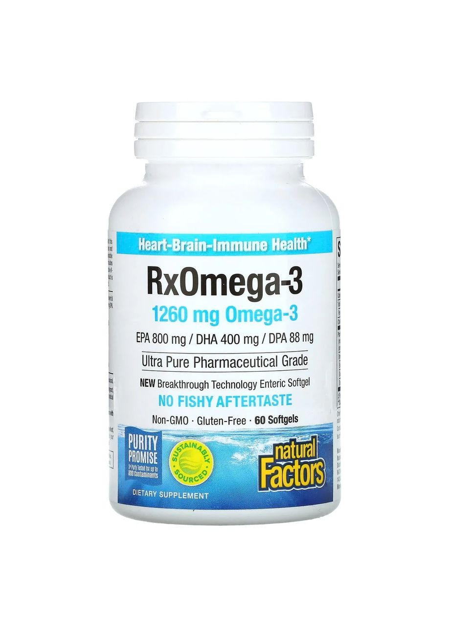 Омега-3 RxOmega-3 1260 мг, 60 капсул Natural Factors (361119206)