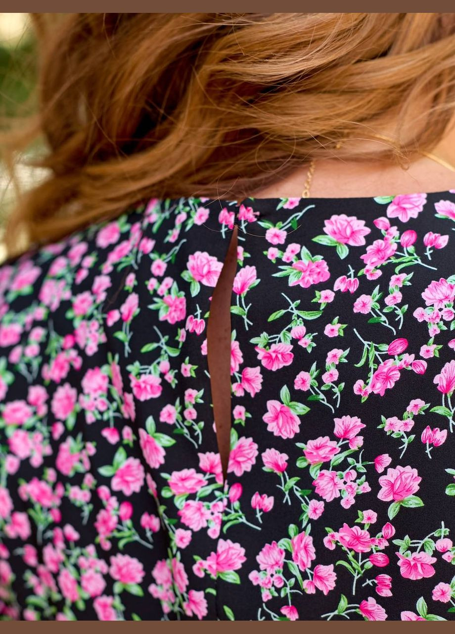 Черное повседневный, кэжуал женское платье больших размеров силуэтная Style Point с цветочным принтом