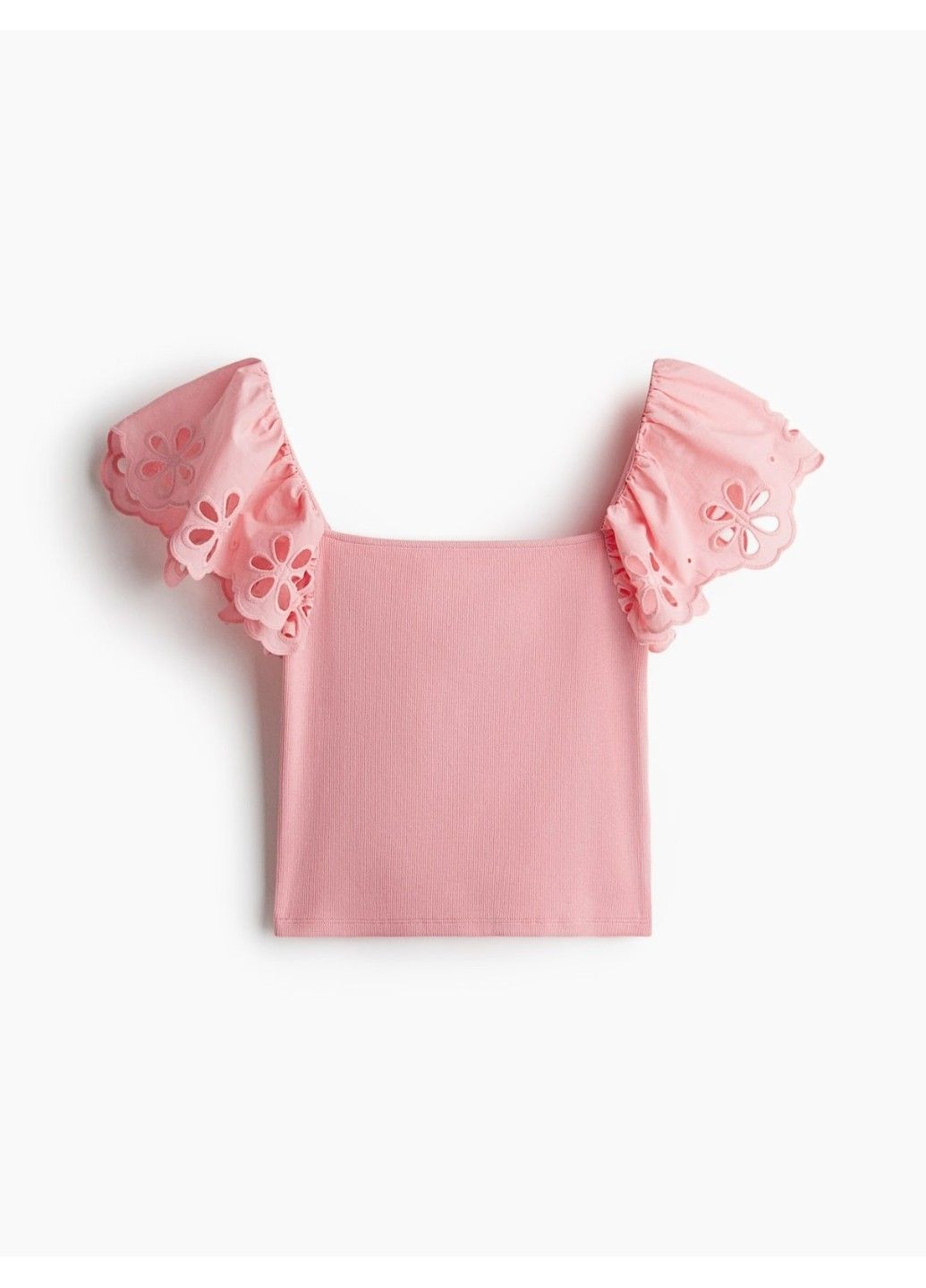 Жіночий трикотажний топ з мереживними оборками Н&М (58280) ХХS Рожевий H&M (327215402)