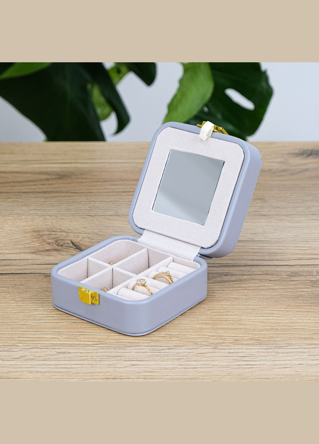 Скринька для прикрас мала з дзеркалом із екошкіри сіра см (JZ-004-3) Гранд Презент (322190885)