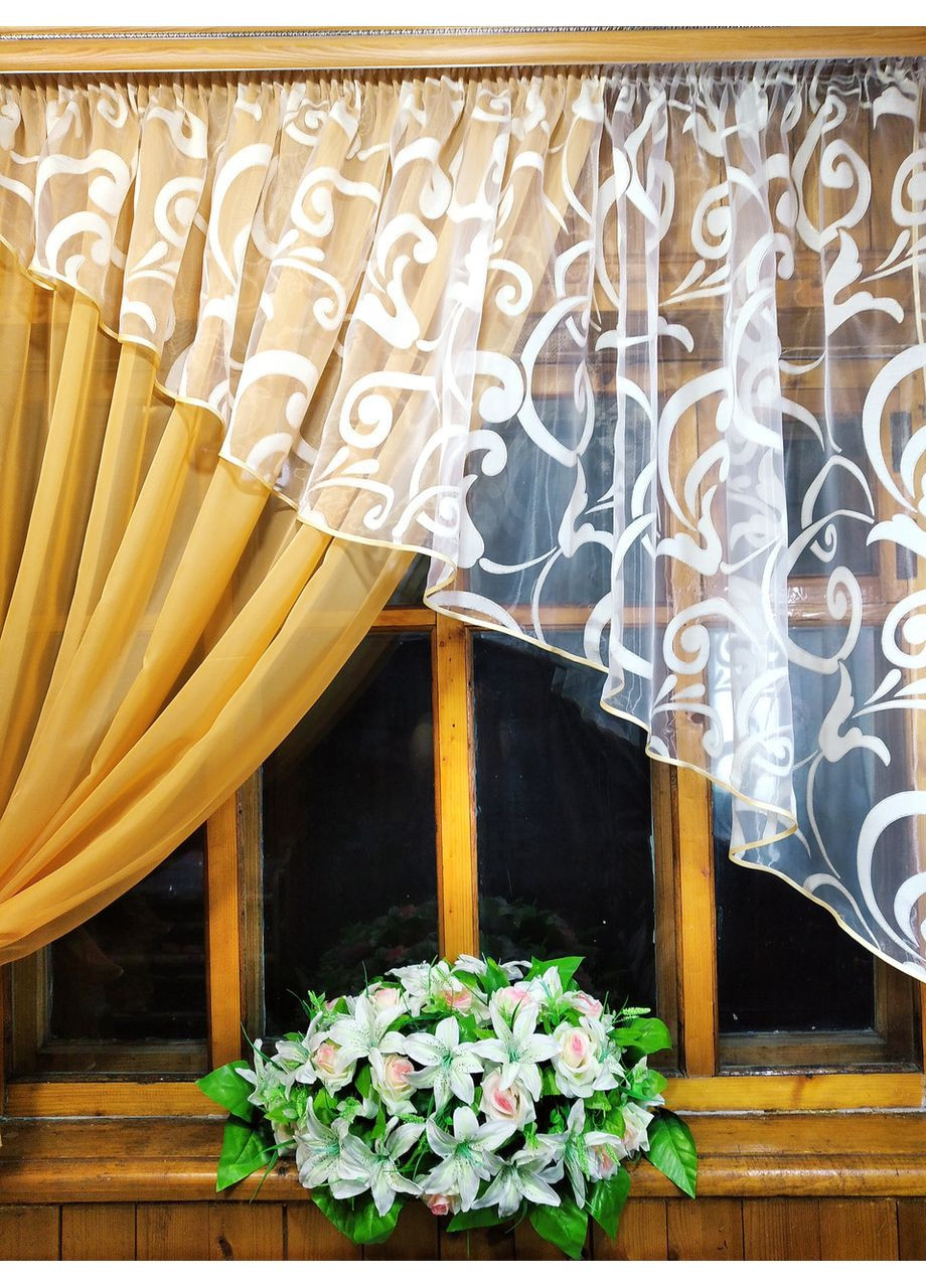 Кухонная занавеска короткая Анжелика писочный вензель завиток левая No Brand (372134022)