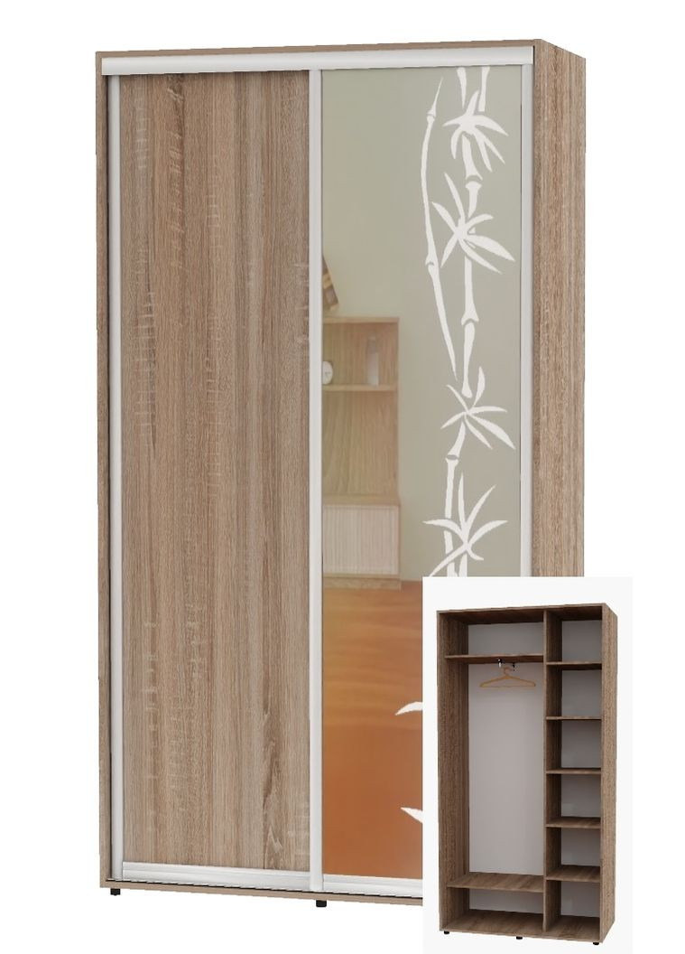Шафа-купе дводверна 130*45*250 Дуб Сонома трюфель ДСП/Дзеркало з піскострумним малюнком Алекса (360478021)