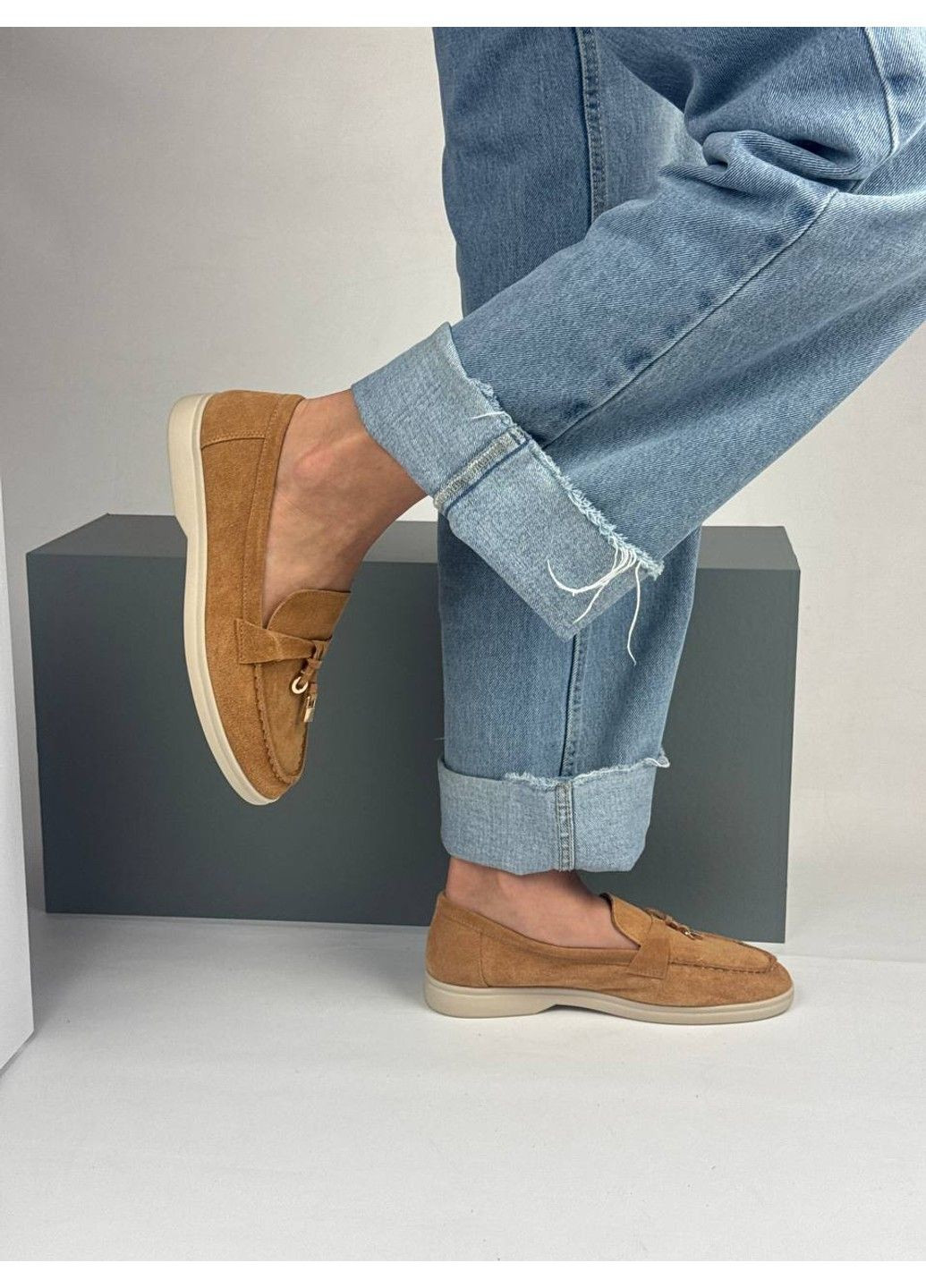 Hengji 439 Лоферы Замшевые Рыжие с украшением светло-коричневый з натуральная замша, китай — демисезон (341326226)