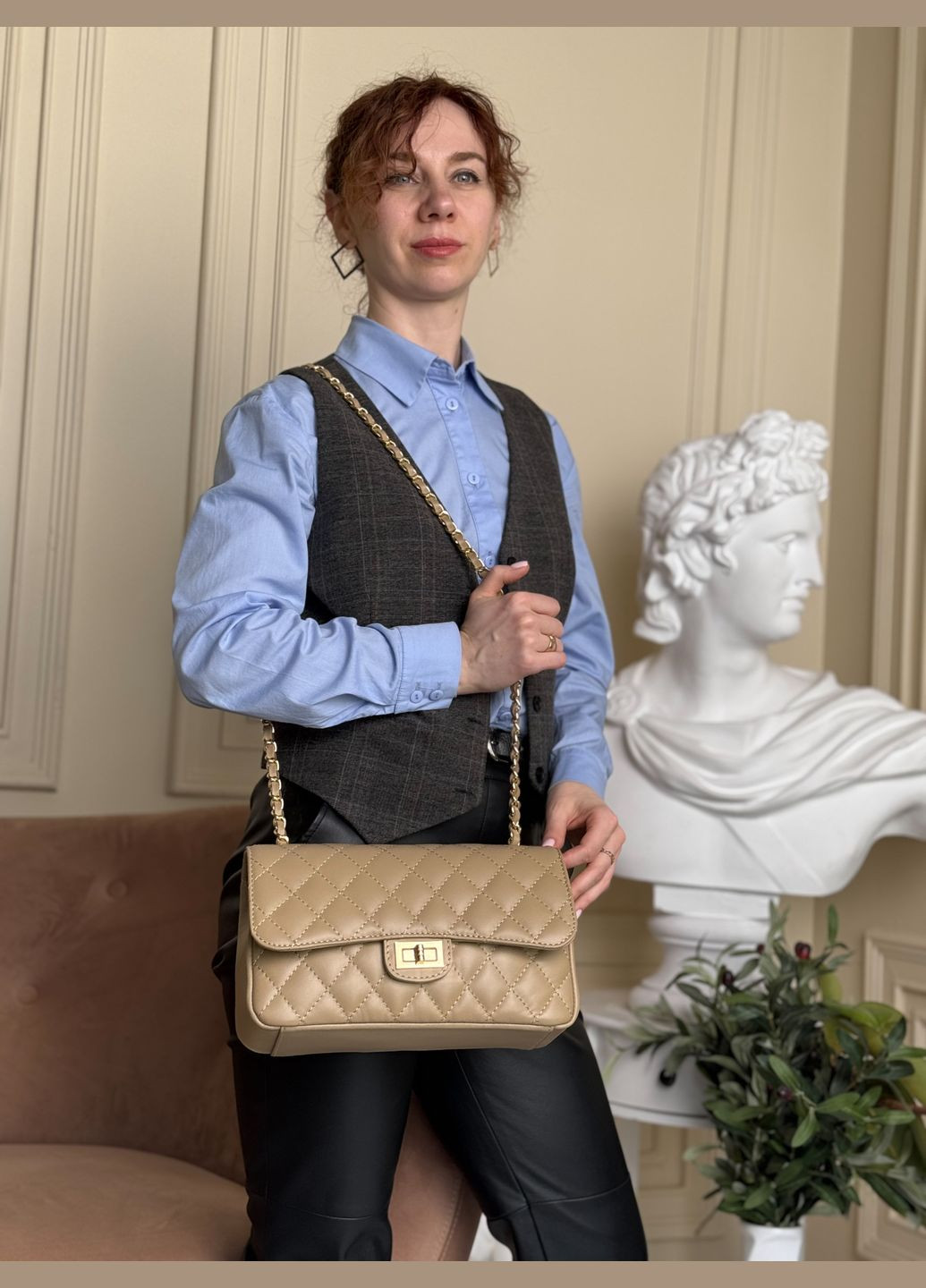 Сумка женская натуральная кожа Италия, стеганая, на цепочке, классика Firenze Кросбоді (341251992)