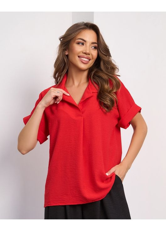 Красная свободная блуза с воротником ISSA PLUS 15278