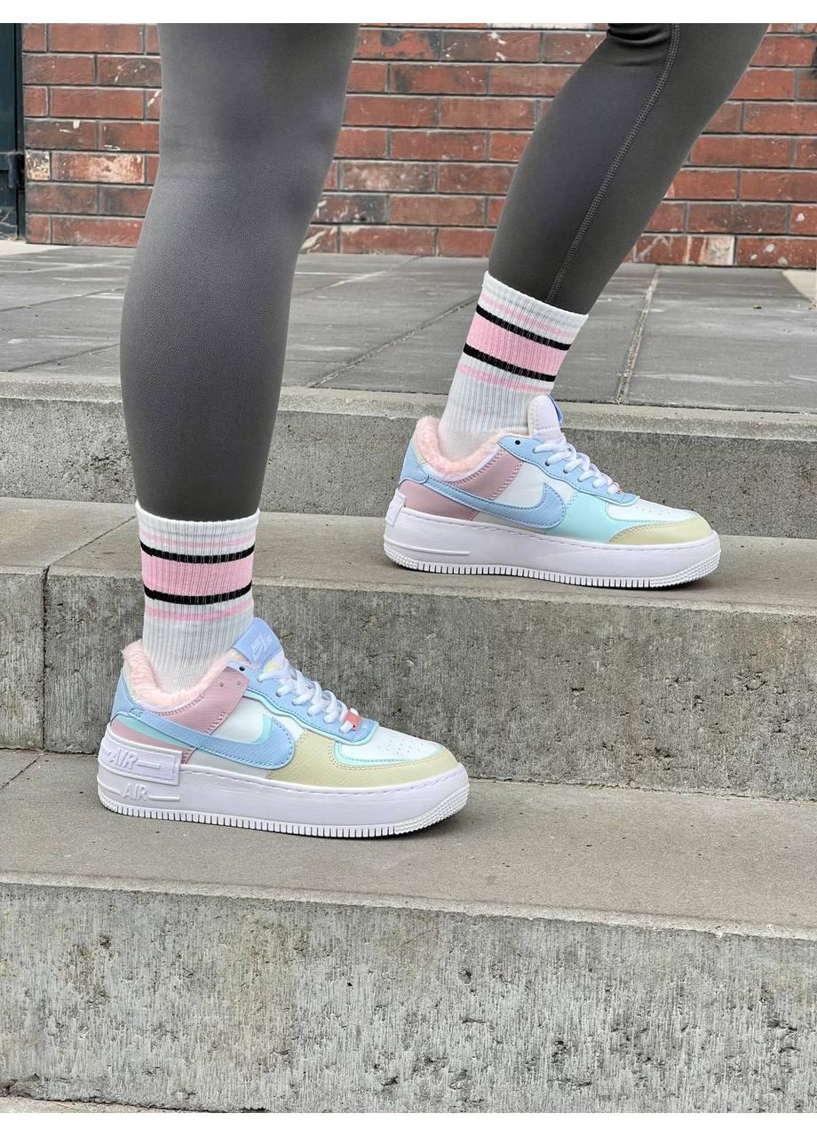 Белые зимние кроссовки мужские nike air force 1 shadow white glacier blue ghost fur найк аир форс 1 премиум No Brand