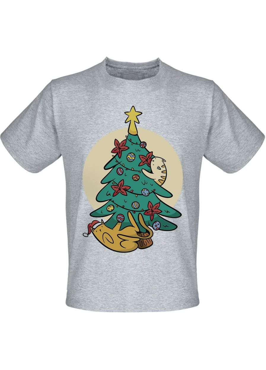 Серая футболка новогодняя christmas graphics tree (меланж) Fat Cat