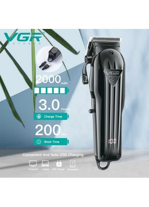Профессиональная стрижка беспроводная аккумуляторная LED-дисплей V-282 Черная + 6 насадок VGR (366440906)