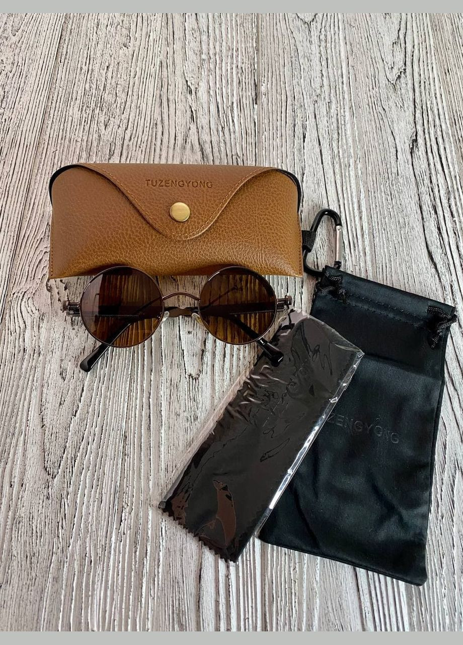 Солнцезащитные очки унисекс круглые коричневые с коричневым футляром. LIGHT (315889570)