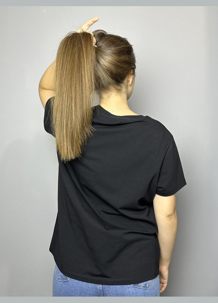 Черная всесезон стильная футболка женская летняя с вышитым рисунком черная mknk170722-1 Modna KAZKA
