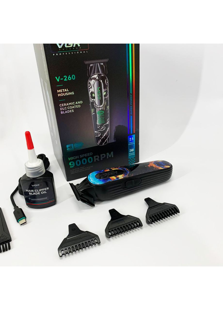 Тример акумуляторний для стрижки V-260 RED, 3 насадки, LED дисплей VGR (364665569)