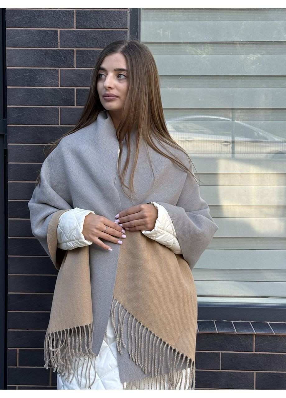 Шарф кашеміровий палантин жіночий теплий двоколірний бежево-сірий No Brand (369934654)