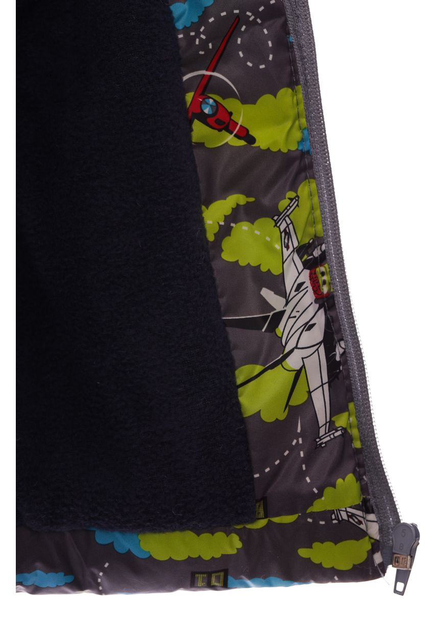 Серый зимний комбинезон на синтепоне для мальчикка с принтом самолетика евро ноль серый 86 см (27715) BABYKROHA