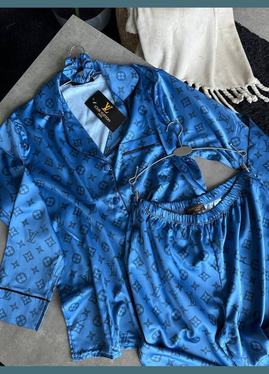 Синяя всесезон женская пижама lv рубашка + брюки Vital-Textile 1042