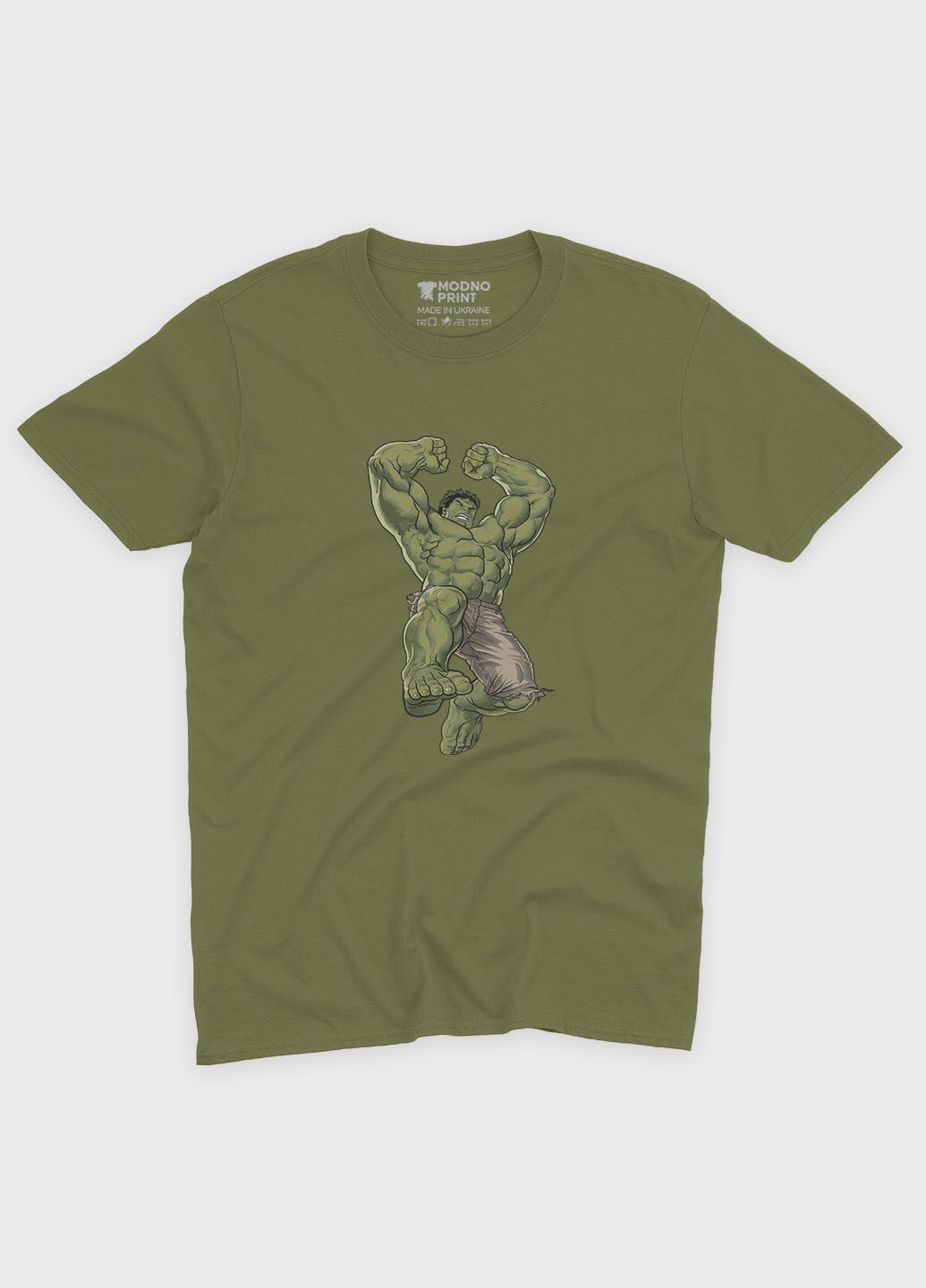 Хаки (оливковая) мужская футболка с принтом супергероя - халк (ts001-1-hgr-006-018-011) Modno