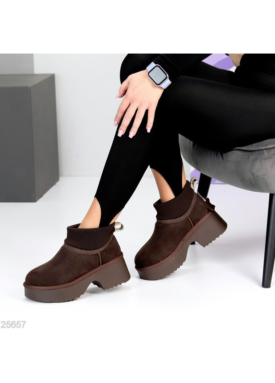 Угги Annika из натуральной замши и меха, шоколадные, зимние на платформе No Brand (364929574)