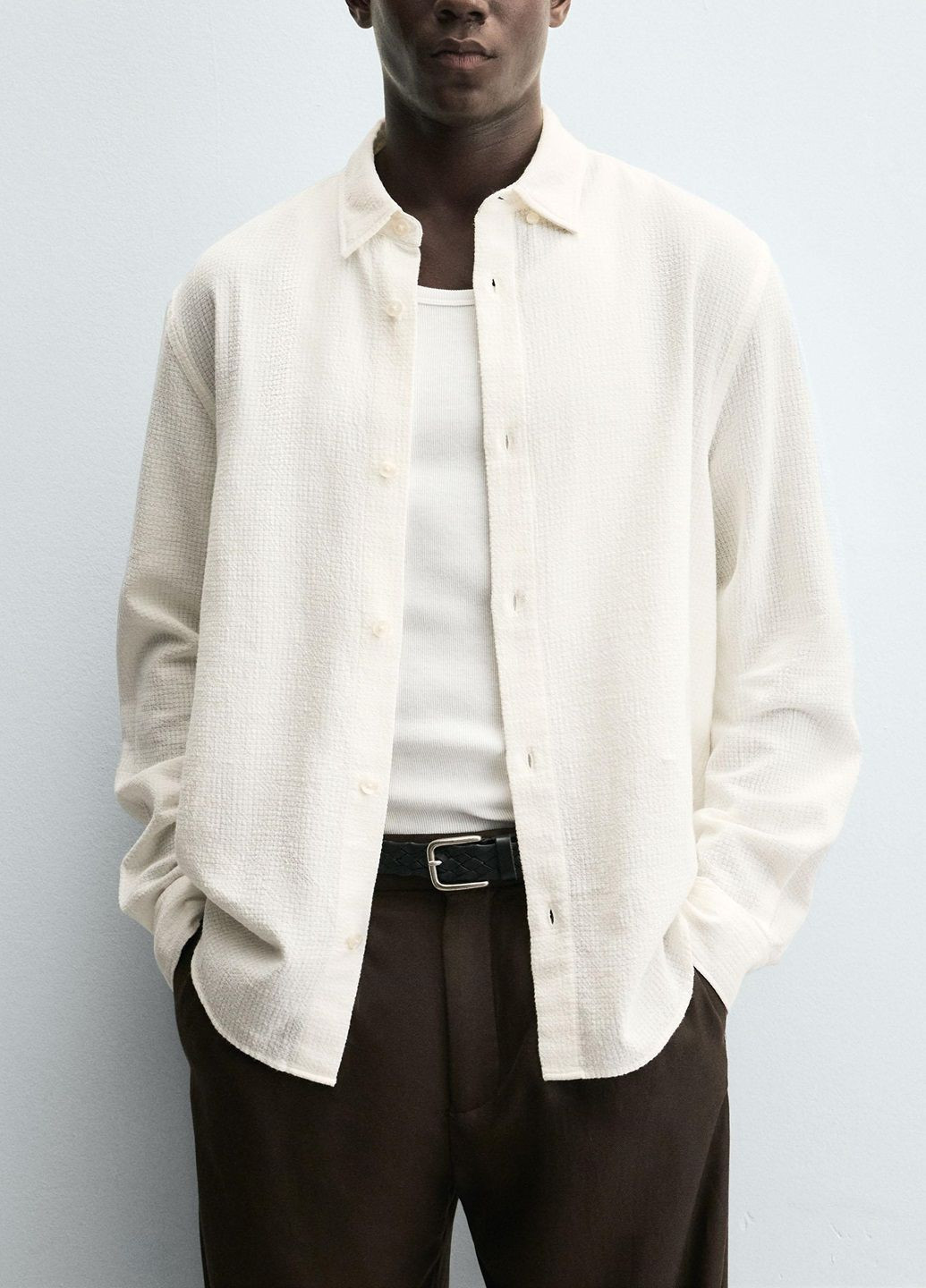 Молочная рубашка однотонная Zara