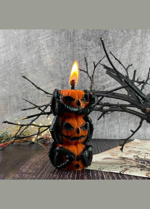 Восковая оранжевая свеча - Три тыквы 5Candles (322347484)