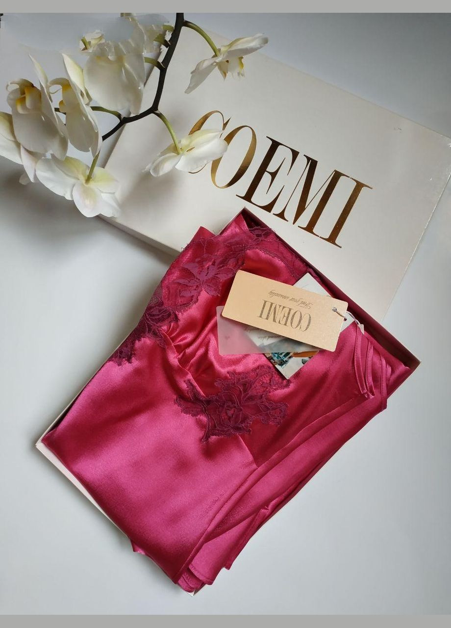 Фуксиновий (колору Фукія) демісезонний жіночий комплект із сорочки та пеньюару розмір s коемі Coemi