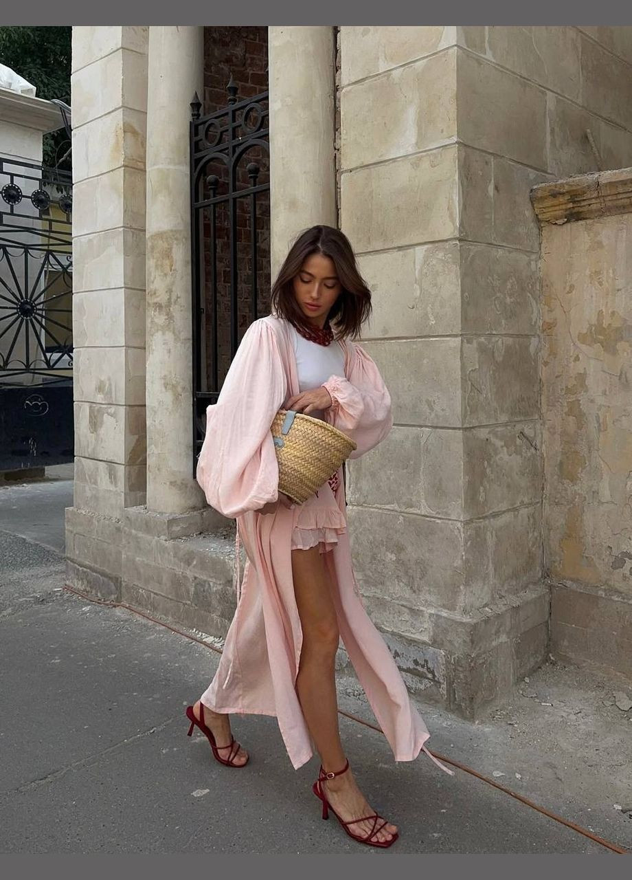 Персиковый летний женский комплект с юбкой и кардиганом. Avanti