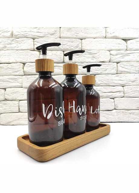 Набор дозаторов для кухни с деревянной подставкой "Анна" пластик (3 шт) No Brand (298794656)