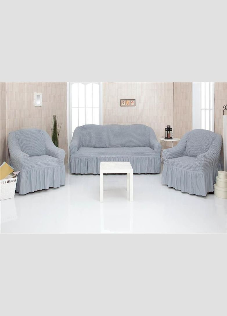 Чехлы натяжные на диван 3-х местный и два кресла .01-216 (универсальные) Серый Venera (268547856)