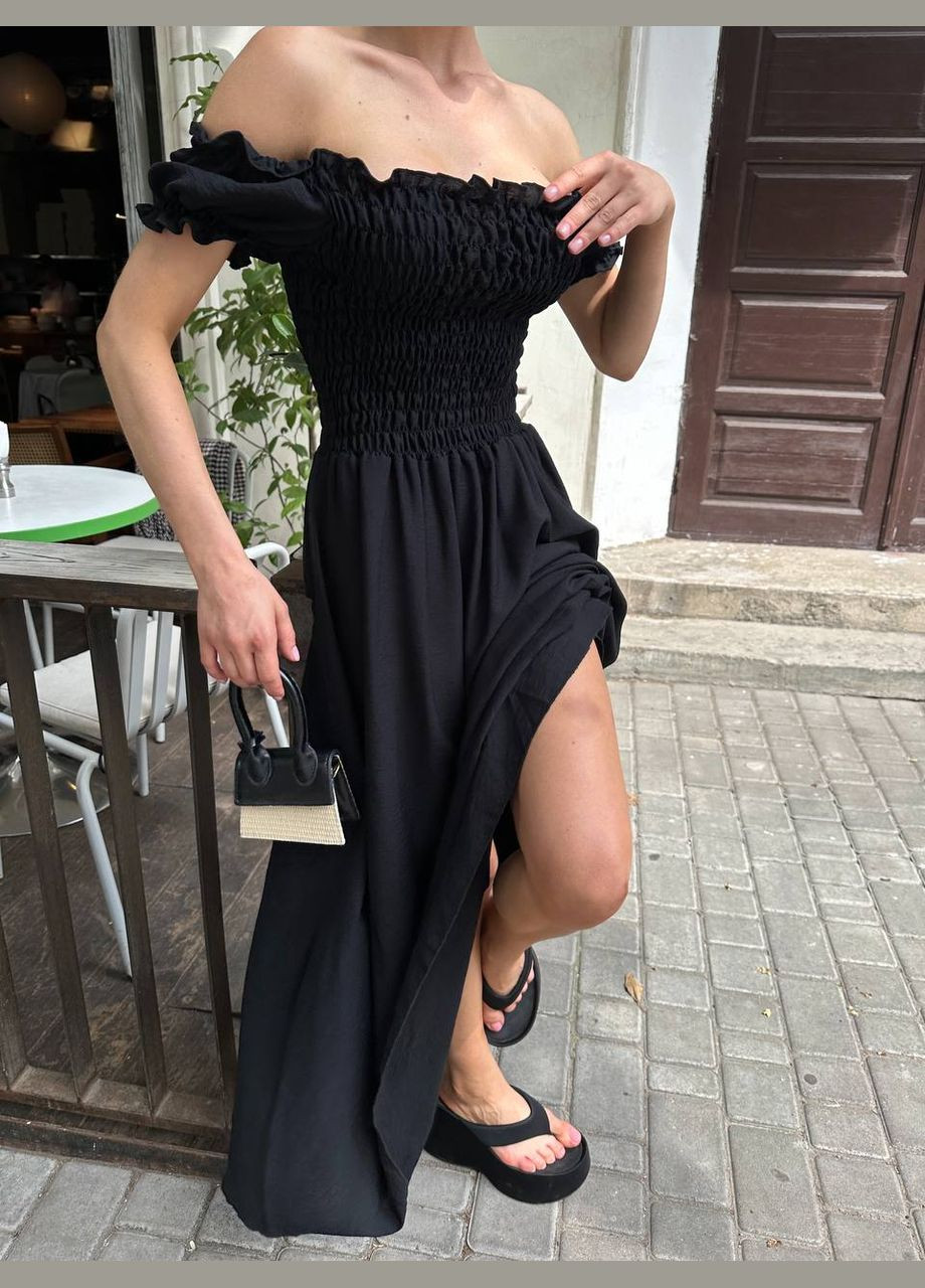 Черное женское платье лен No Brand