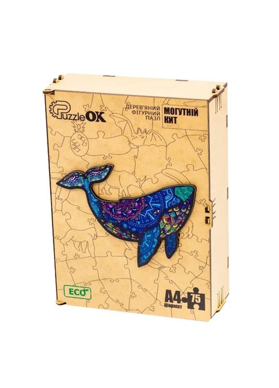 Фигурный деревянный пазл A4 "Могучий Кит" PuzA4-04126, 75 деталей No Brand (362568820)