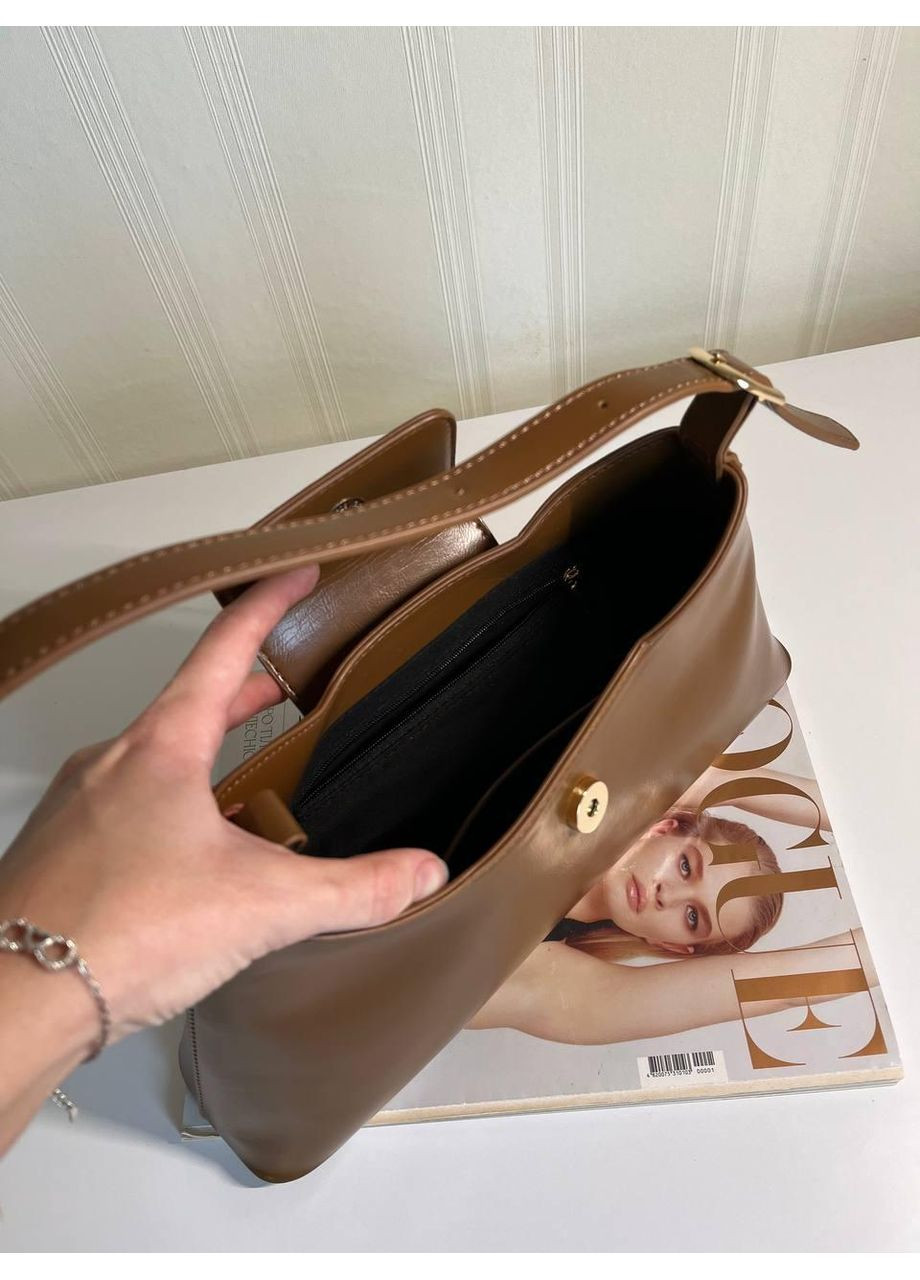 Элегантная женская сумка багет в коричневом цвете из гладкой экокожи. No Brand (362588253)