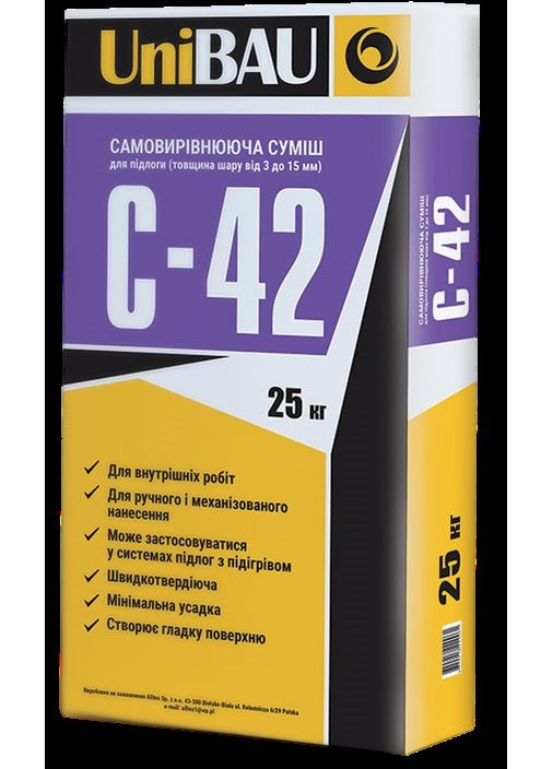 Самовыравнивающаяся смесь для пола (толщина слоя от 3 до 15 мм) С-42, 25 кг UniBau (369943964)