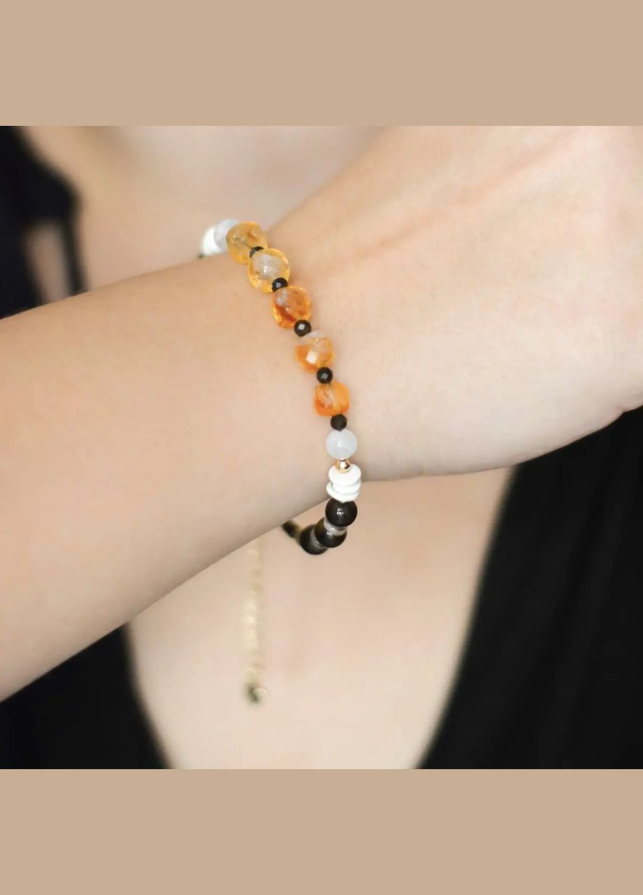 Браслет натуральный Цитрин, Адуляр, Раухтопаз, Обсидиан, фур-ра гип-ный сплав цвет золото d-7-3мм+- L-18-23см No Brand Браслет (323654069)