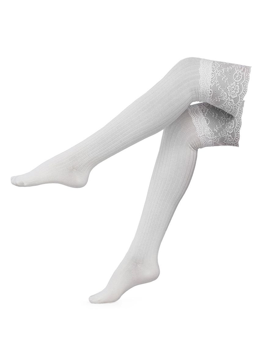 Чулки кружевные в рубчик трикотажные молочные 19170 XXS-XL No Brand (307930881)