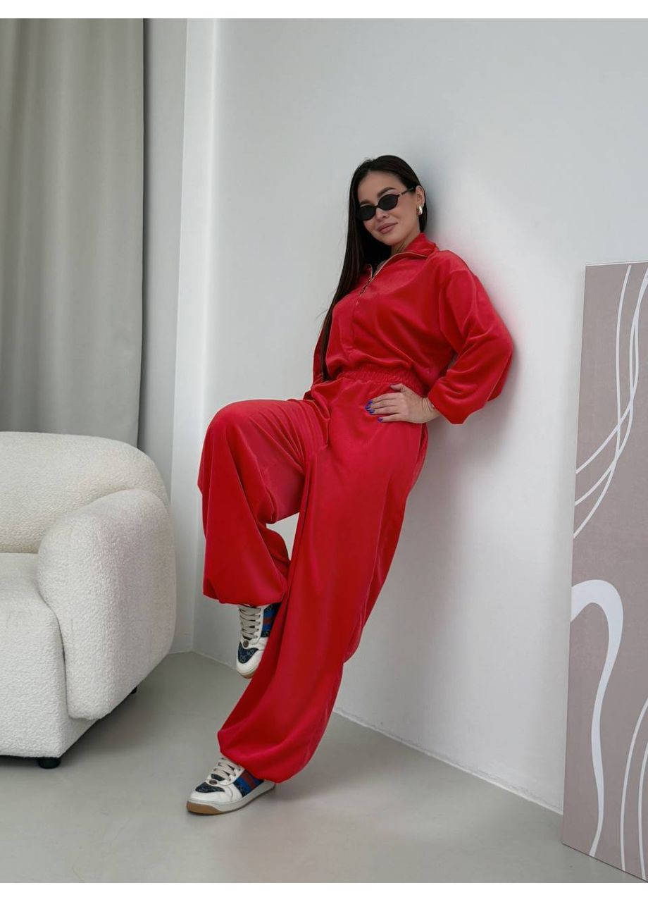 Велюровий комбінезон Україна червоний спортивний, повсякденний, джинсовий, кежуал велюр