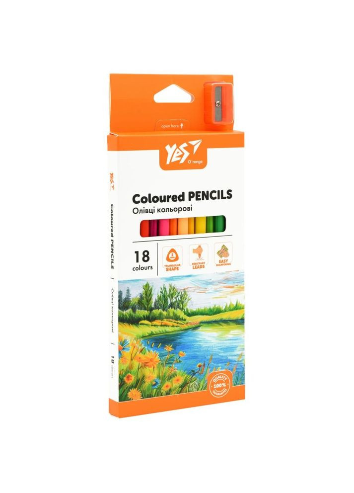 Олівці кольорові 18 кольорів "Orange Line" з точилкою Yes (336143610)