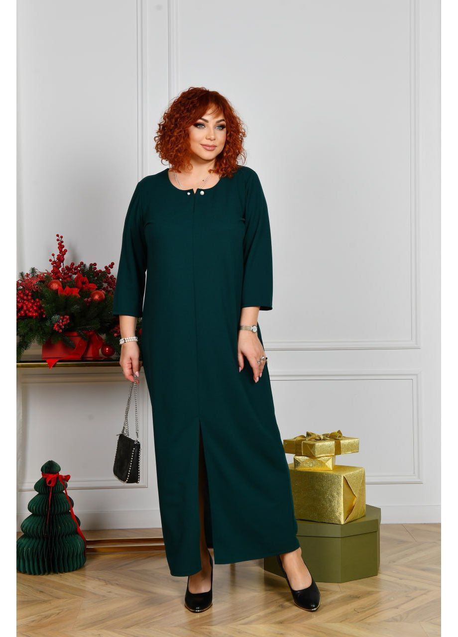 Зеленое праздничный, деловое женское элегантное платье с разрезом No Brand однотонное