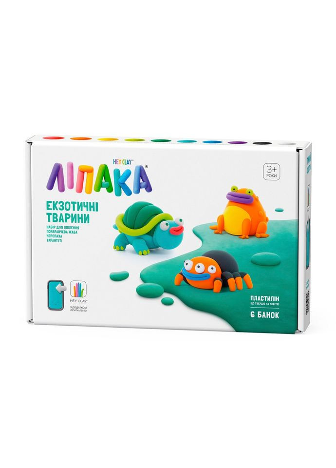 Набір самозатвердіючого пластиліну Екзотичні тварини Тарантул, черепаха, жаба ЛІПАКА 60050-UA01 Lipaka (327818941)