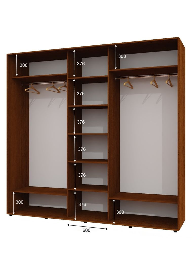 Шкаф-купе трехдверный 260*60*250 Орех лесной 2 ДСП/Зеркало с пескоструйным рисунком ШК-04 Алекса (360459254)